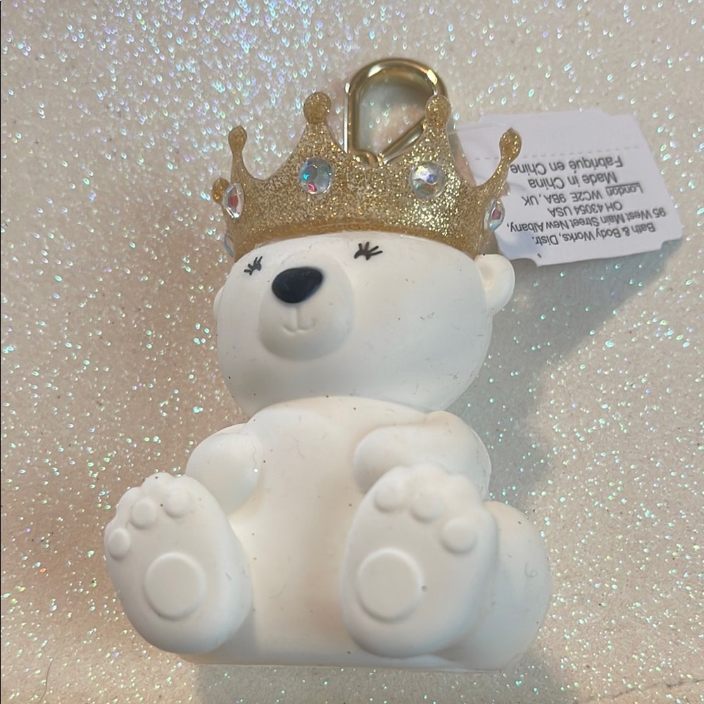 White Bear Keychain with Gold Crown Pocketbac Holder